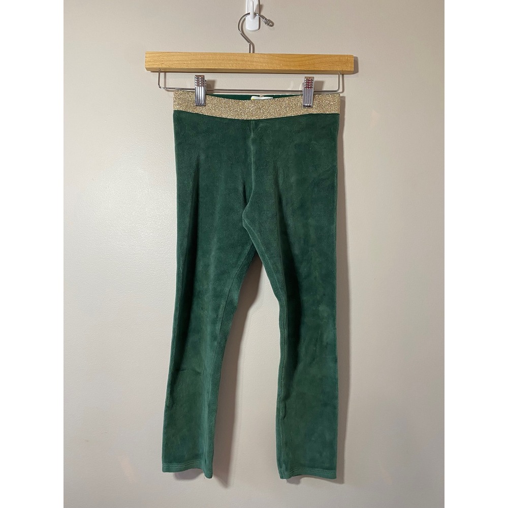 Boden Velour Leggings Girls 9-10Y Green Gold Sparkle Waist Stretch